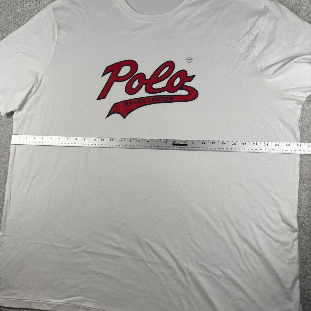 Polo Ralph Lauren T-Shirt Men 4XLT White Script Logo Graphic NWT Big & Tall HOLE